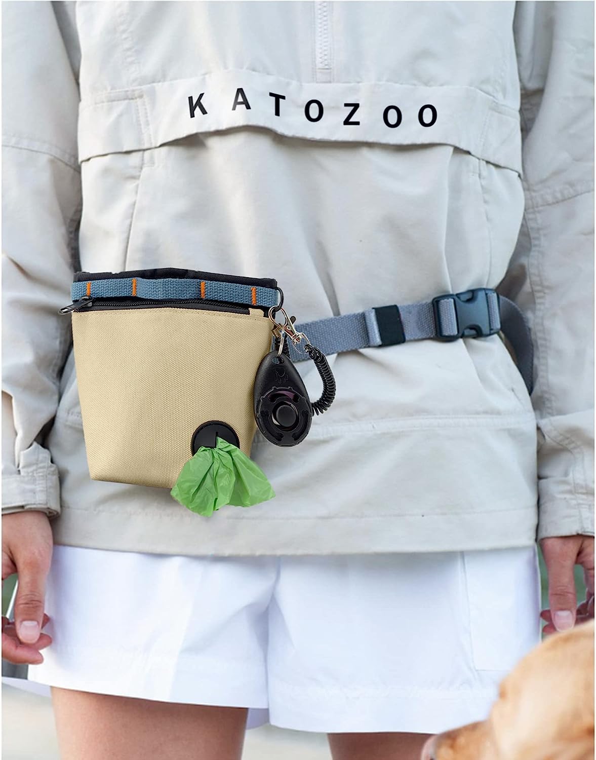 KATOZOO Treat Pouch with Pet Training Clicker (Khaki)